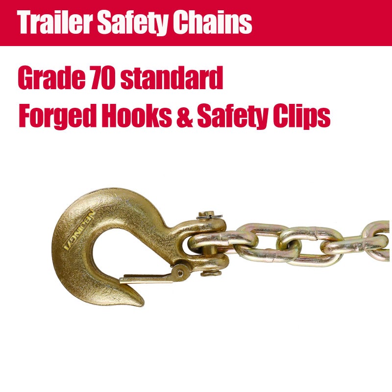 NBJINGYI 3/8"" X 35"" Trailer Safety Chain 2pcs Grade 70 Binder Chain with Clevis Grab Hooks Gooseneck Safety Chains Capacity 26400lbs for trailers RV Camper - Image 4